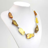 Multi-Color Amber Slab Necklace Sterling Silver